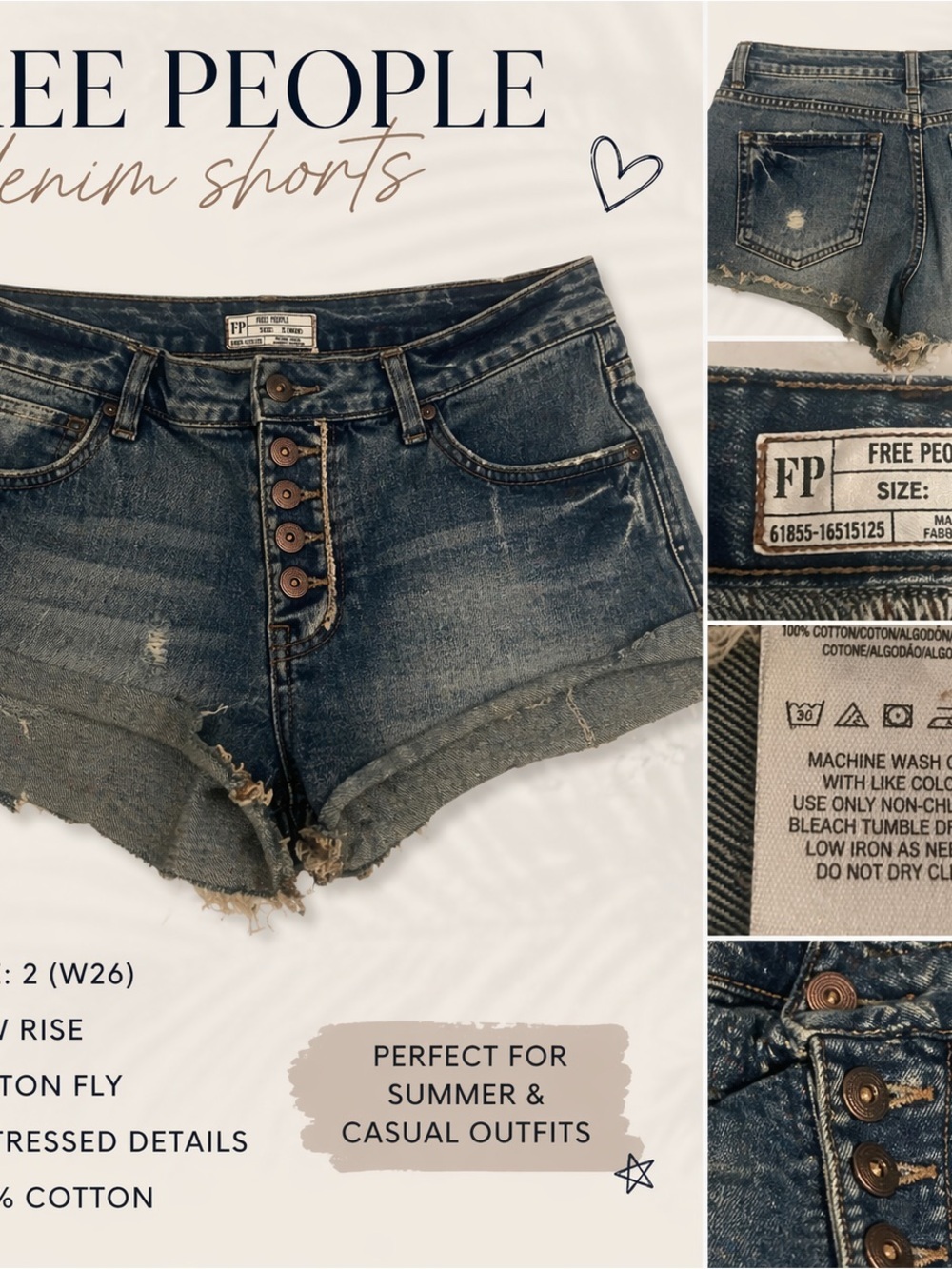 Free People Distressed Dark Blue Denim Cutoff Shorts